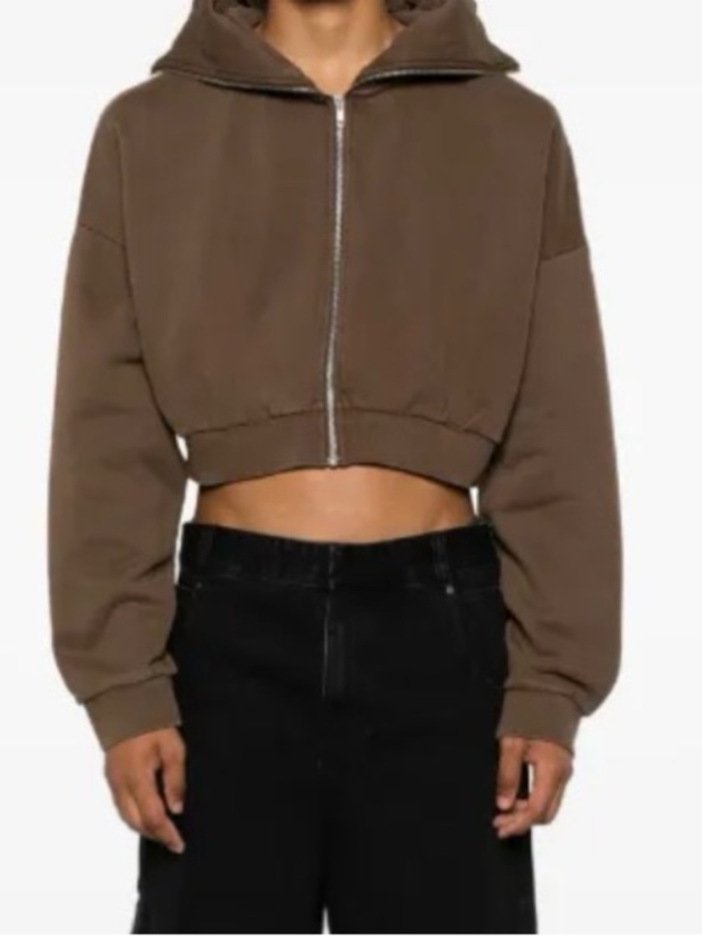 Entire Studios Brown Cropped Full Zip Hoodie Washed Organic Cotton Size Small